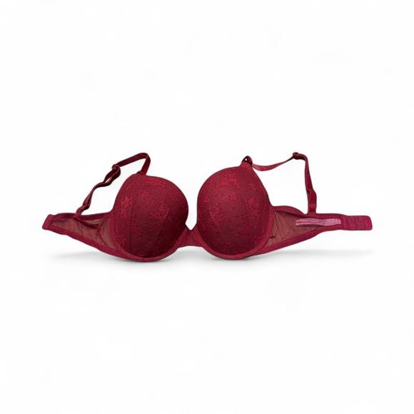 Victoria's Secret 34DDD Burgundy Crushed Velvet & Lace Push-up Demi Bra 34F - Picture 1 of 5